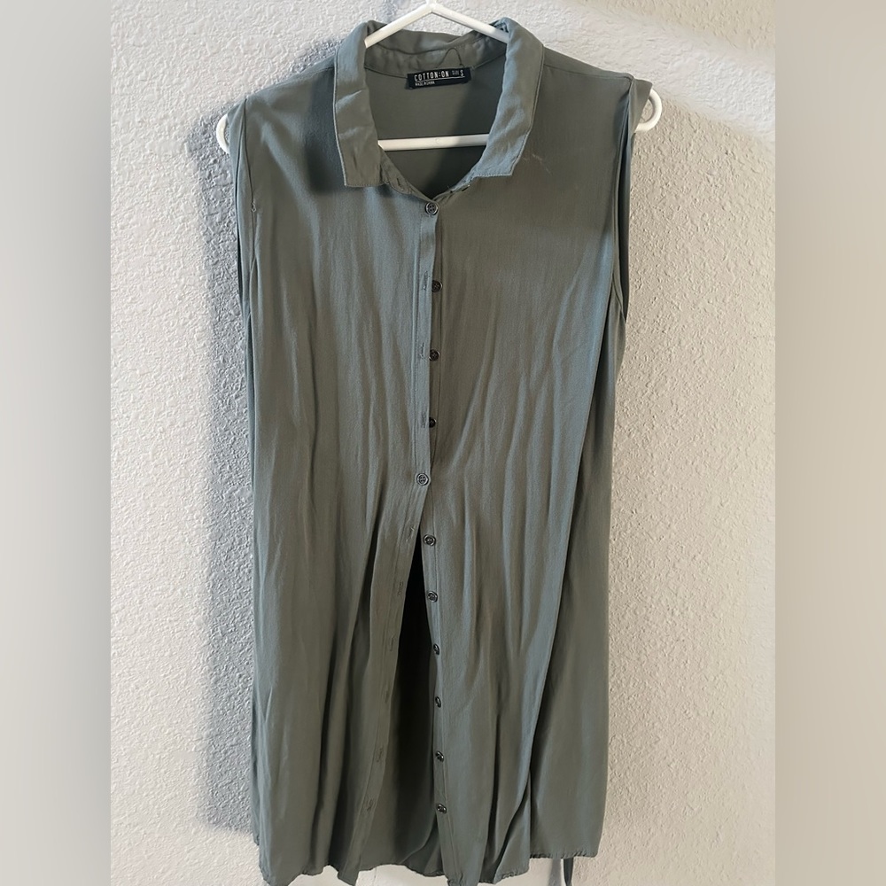 Green cotton button down dress